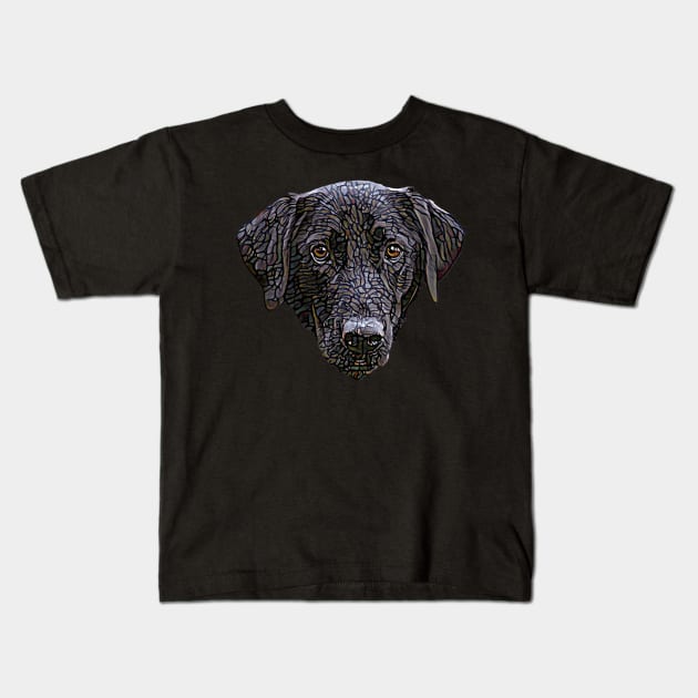 Black Labrador Retriever Face Kids T-Shirt by DoggyStyles